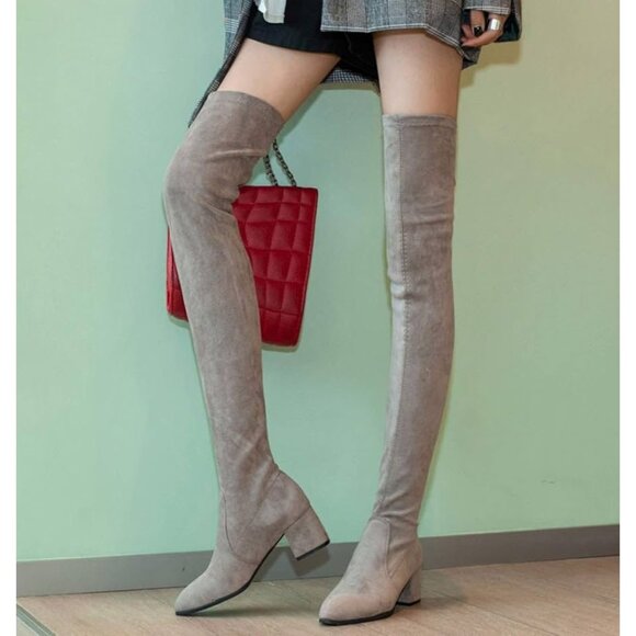 Vero Cuoio Soft Suede leather Taupe Gray Over the knee Thigh high Boots 250/8 - Picture 1 of 16
